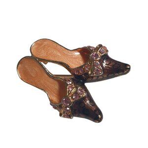 Vintage TC Signed Rhinestone High Heel Shoe Brooch Brown Pink Stones Mom Grandma